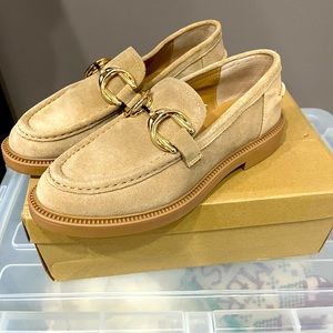 Steven Madden suede loafers with gold buckle